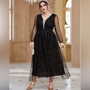 Black and gold polka dot dress